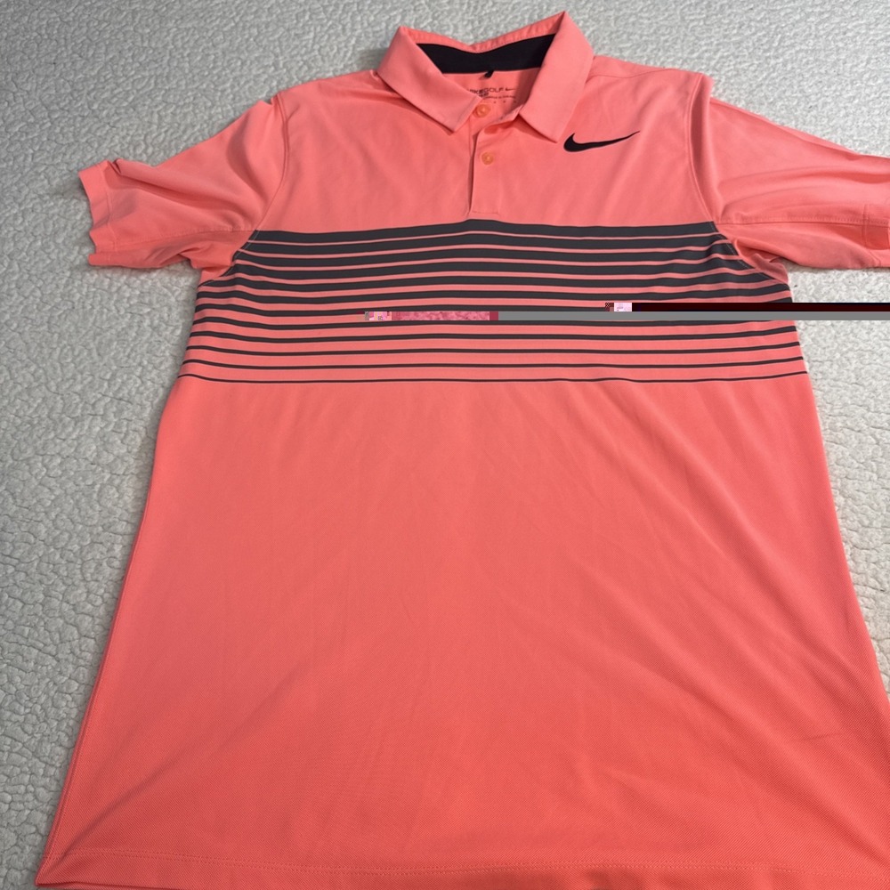 Nike Golf Shirt Mens medium Red Black Striped Dri-Fit Standard Fit Performance